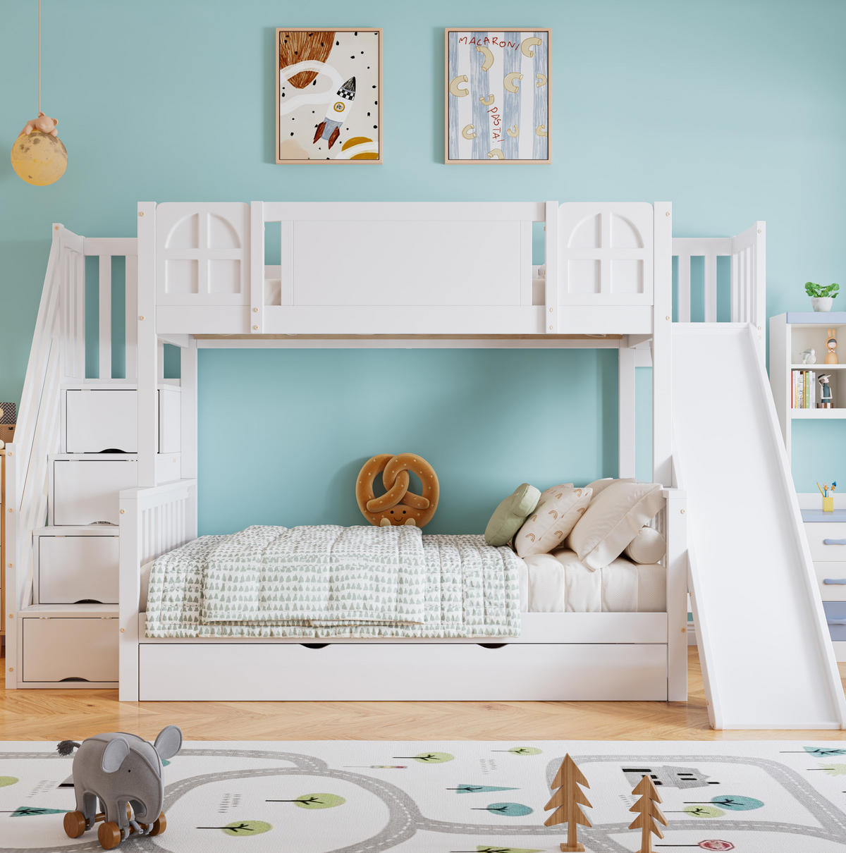 ETAGENBETT 90/120x200 cm mit Rutsche und Stauraum in Weiß - Weiß, Holzwerkstoff (90/200cm) - OKMYHOME