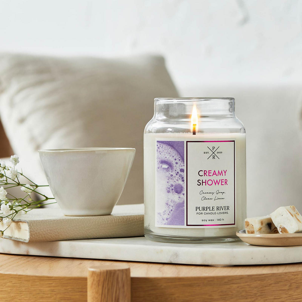 DUFTKERZE Purple River - Weiß, Naturmaterialien/Glas (18cm)