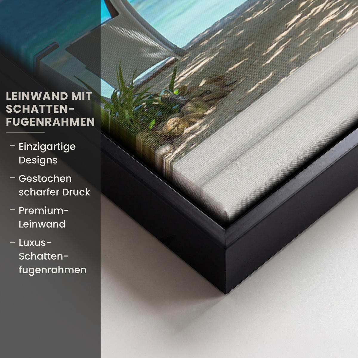 LEINWAND Bilder mit Rahmen - Aussicht - Baum - Meer - Palme - Hügel - Strand - Blau - 70x100 - Blau, Textil (70/100cm) - MuchoWow