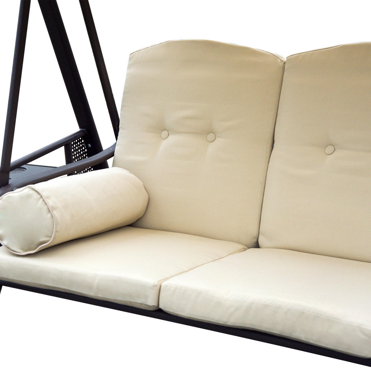 3-SITZER HOLLYWOODSCHAUKEL DE-06998 mit Sonnendach, Ablagen, bis 360 kg Beige/Braun - Beige/Braun, Metall (208/172/121cm) - ComfortXL