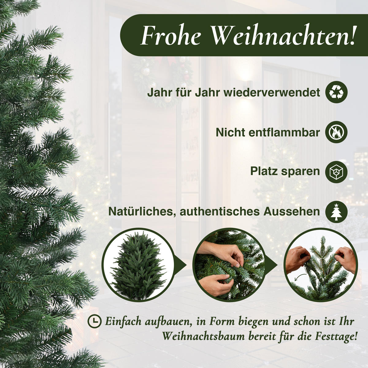 WEIHNACHTSBAUM 120 cm mit Beleuchtung, 537 PE-/PVC-Spitzen, 100 LEDs - Grün, Kunststoff (120cm) - Hometopia