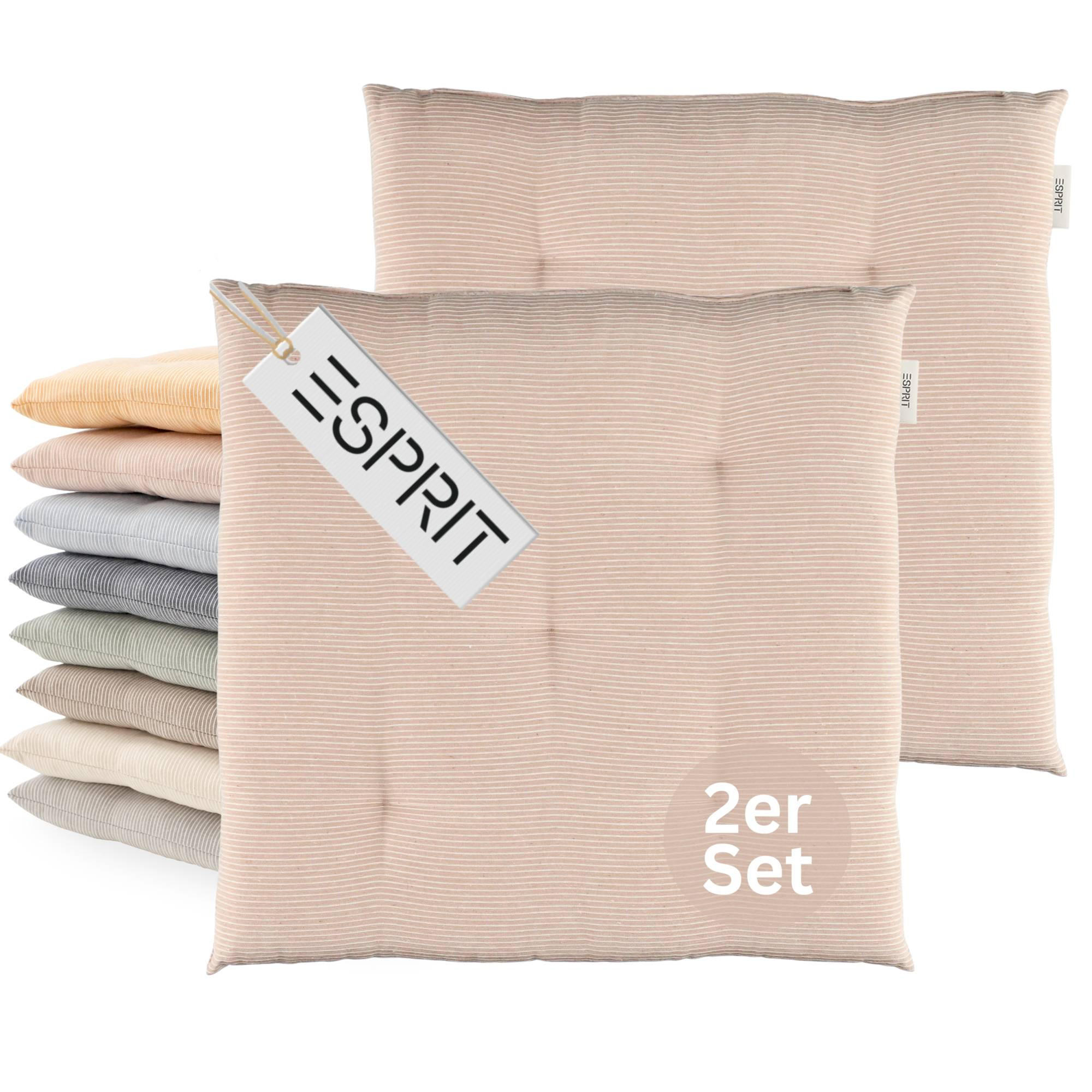 SITZKISSEN 2er Set Needlestripe rose - 40x40 cm - Rosa, Textil (40/40/3cm) - Esprit