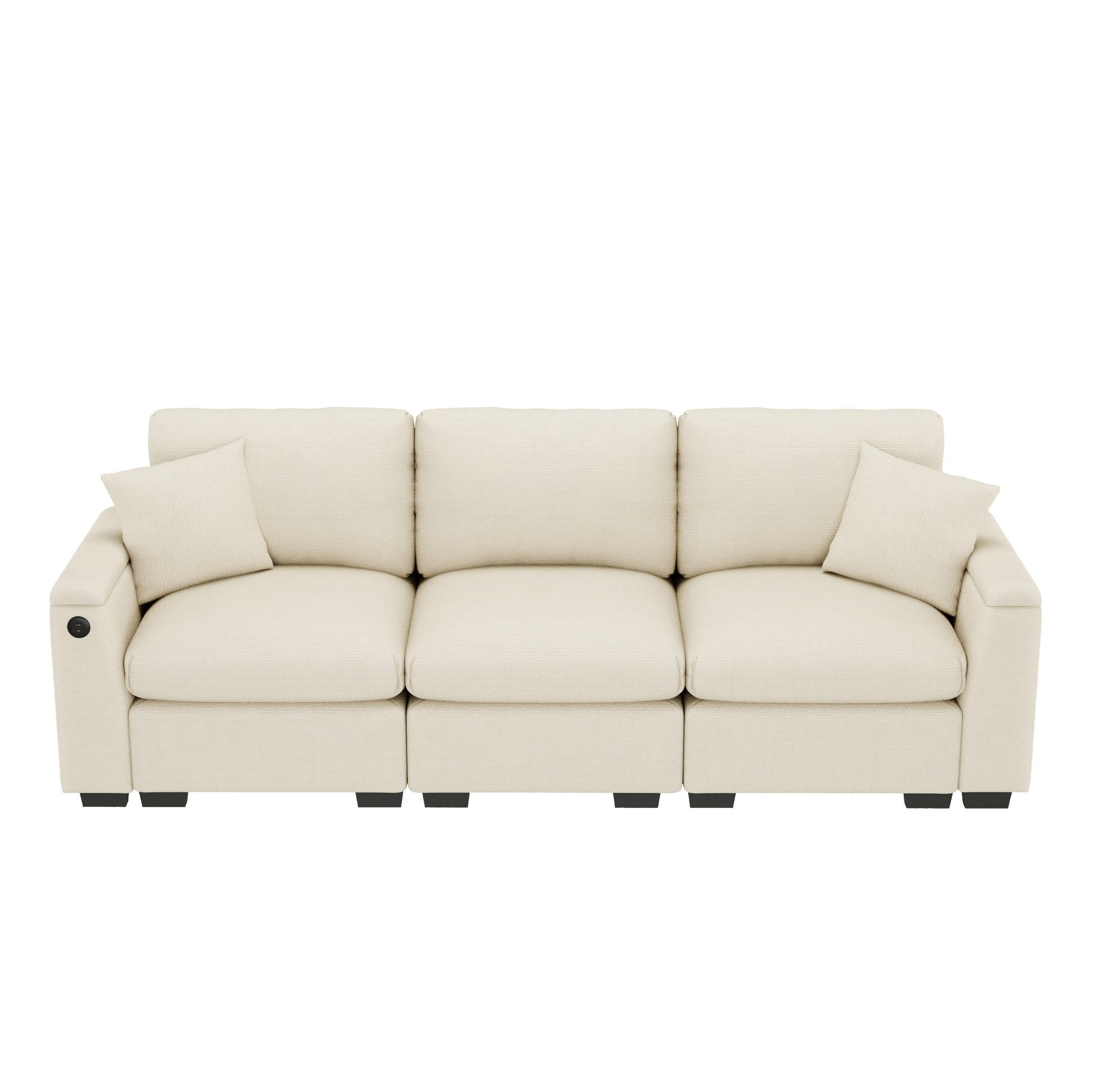 3-SITZER Sofa Chenille mit Klapptisch USB-Anschluss und Stauraum 242/80/88 cm Beige - Beige, Kunststoff/Textil (80/88/242cm) - Redom