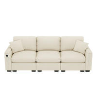3-SITZER Sofa Chenille mit Klapptisch USB-Anschluss und Stauraum 242/80/88 cm Beige - Beige, Kunststoff/Textil (80/88/242cm) - Redom