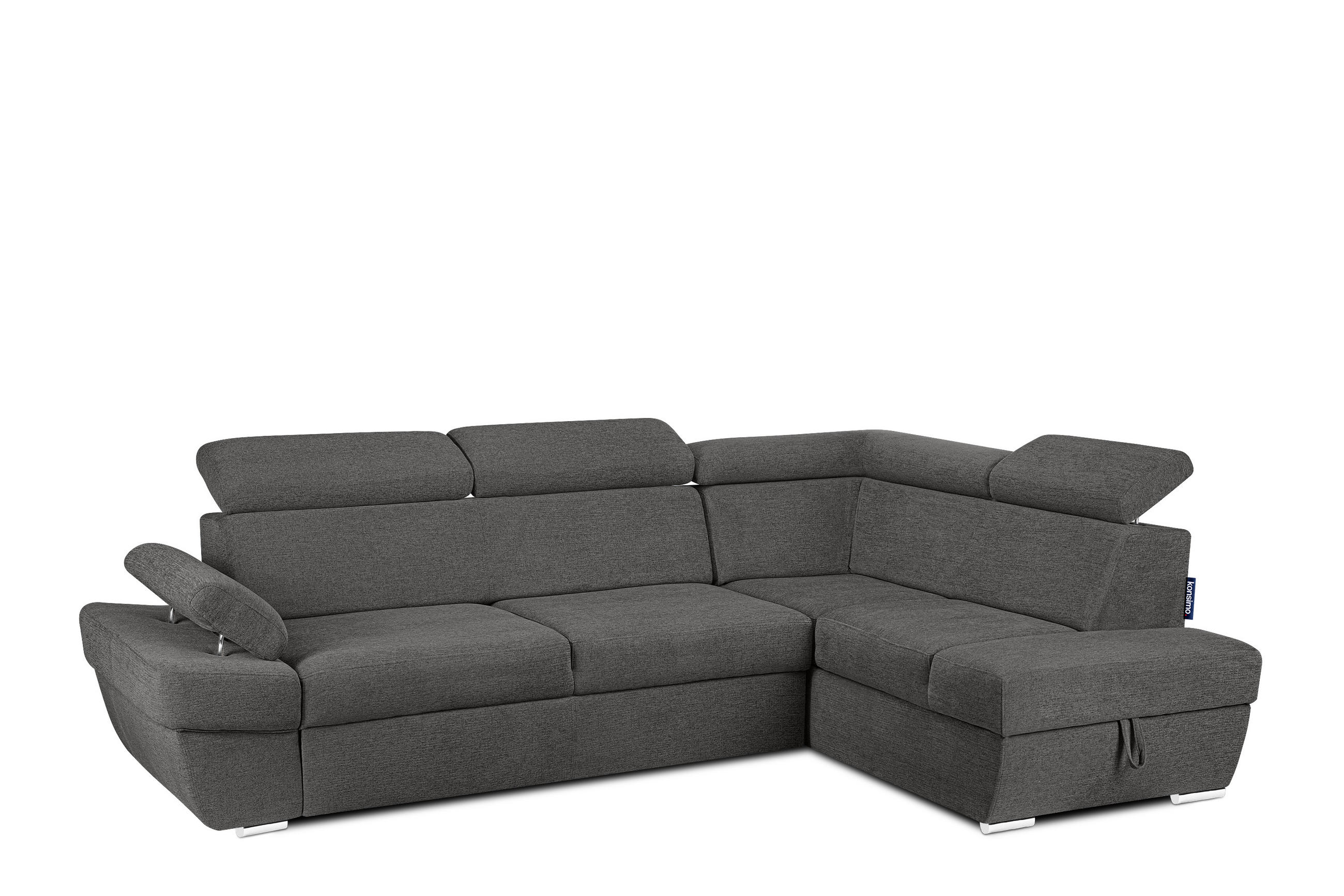 SCHLAFECKSOFA RATLO rechts 4/5-Sitzer mit Bettkasten in Lederoptik, grau - Anthrazit/Silberfarben, Textil (270/190cm) - KONSIMO®