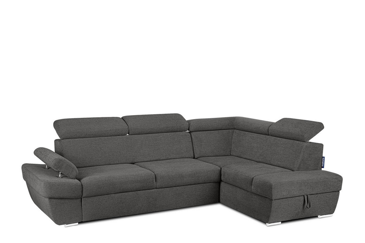 SCHLAFECKSOFA RATLO rechts 4/5-Sitzer mit Bettkasten in Lederoptik, grau - Anthrazit/Silberfarben, Textil (270/190cm) - KONSIMO®