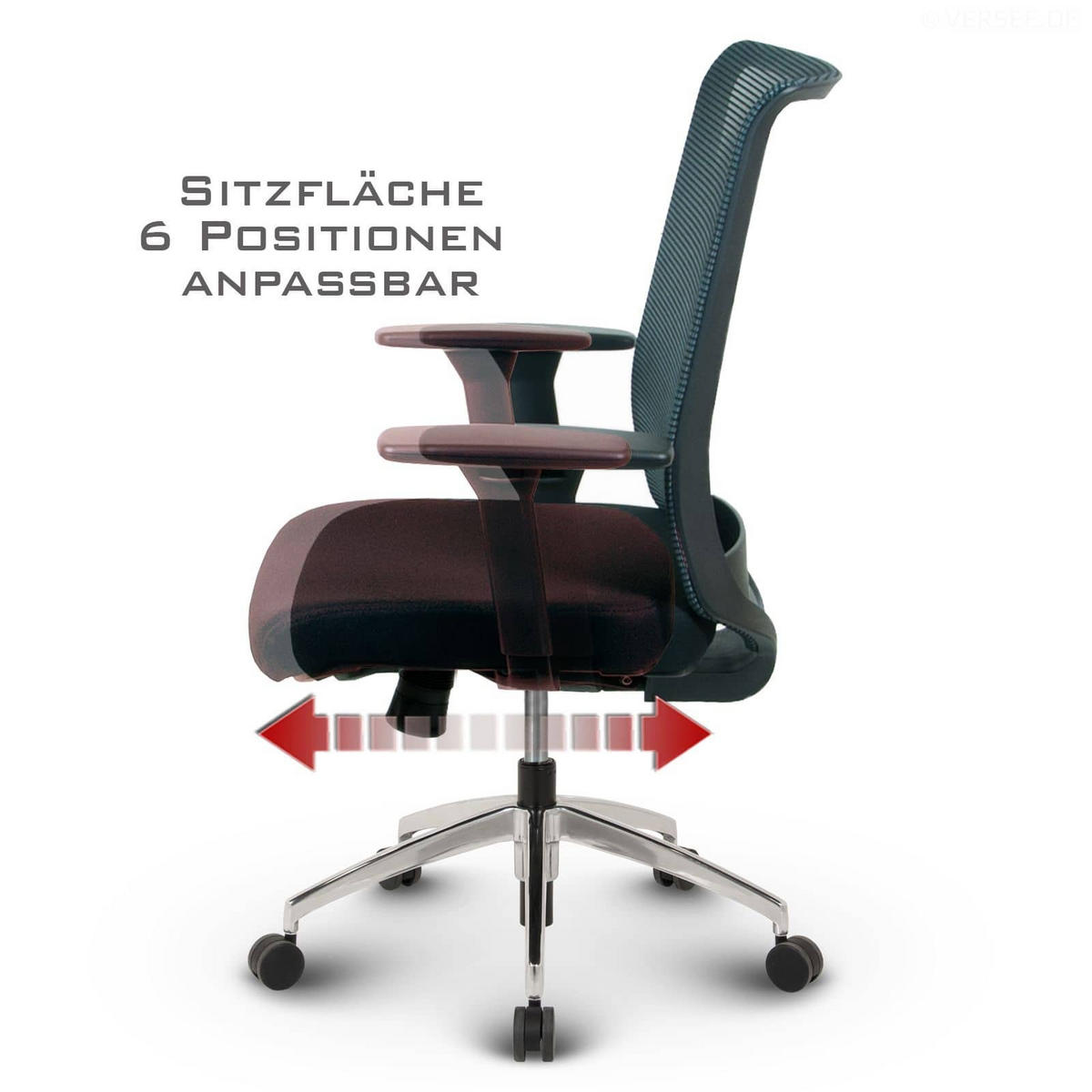 BÜROSTUHL Tanda Stoff/Mesh Schwarz - ergonomisch, 150 kg belastbar, Sitzhöhe 49-61cm - Schwarz, Kunststoff/Textil (65/102/68cm) - Versee