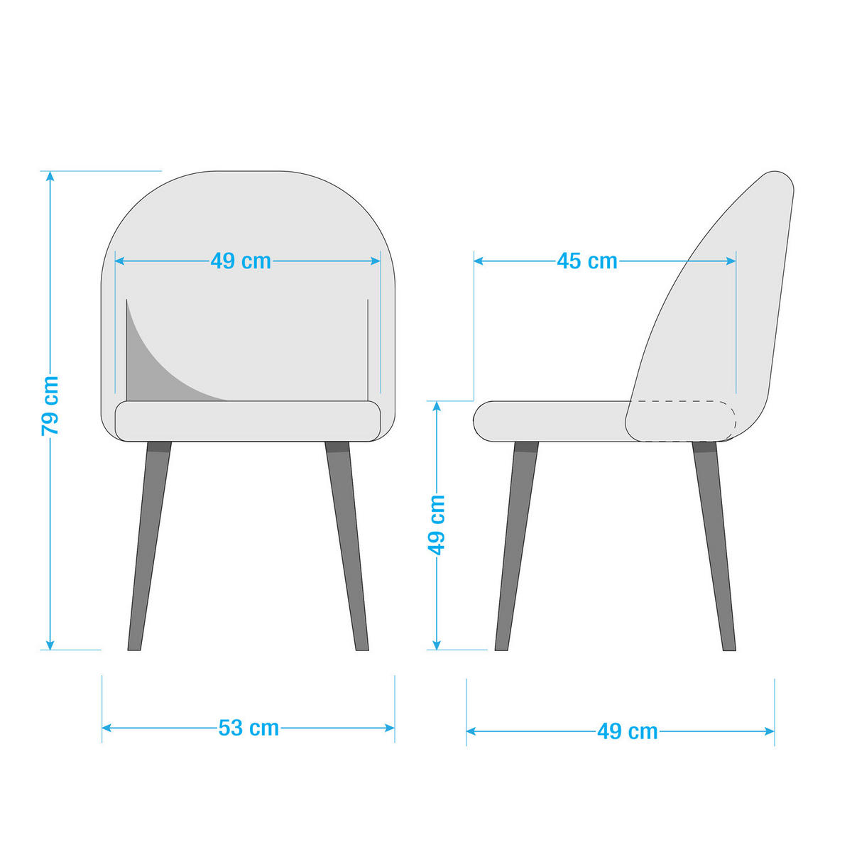 POLSTERSTUHL - 2er-Set - Samt / Metall - Grün, Textil/Metall (53/79/49cm) - home24
