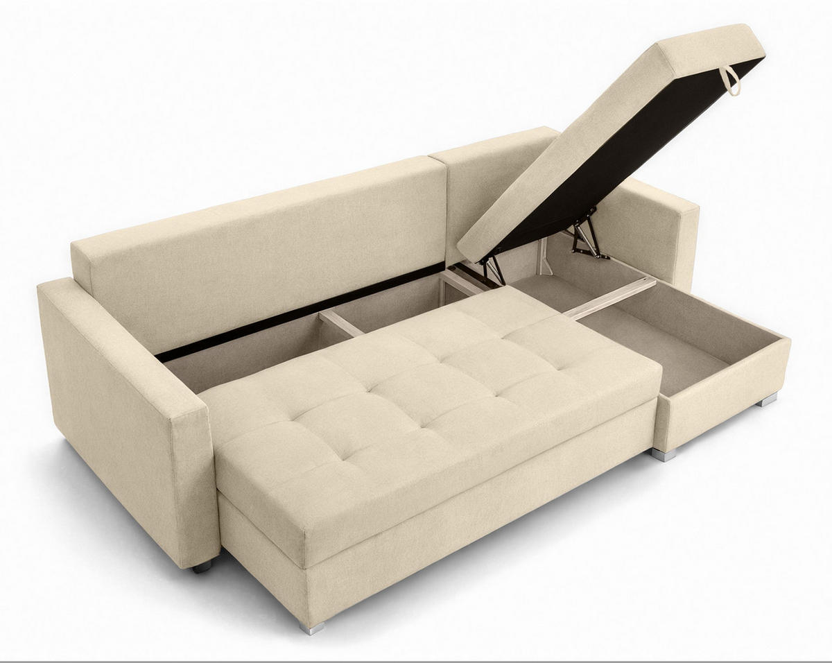 ECKSOFA Universelle L Form Elif Hellbraun 220/140/85 cm stilvolle mit Schlaffunktion - Hellbraun/Silberfarben, Kunststoff/Textil (220/140cm) - AX Living