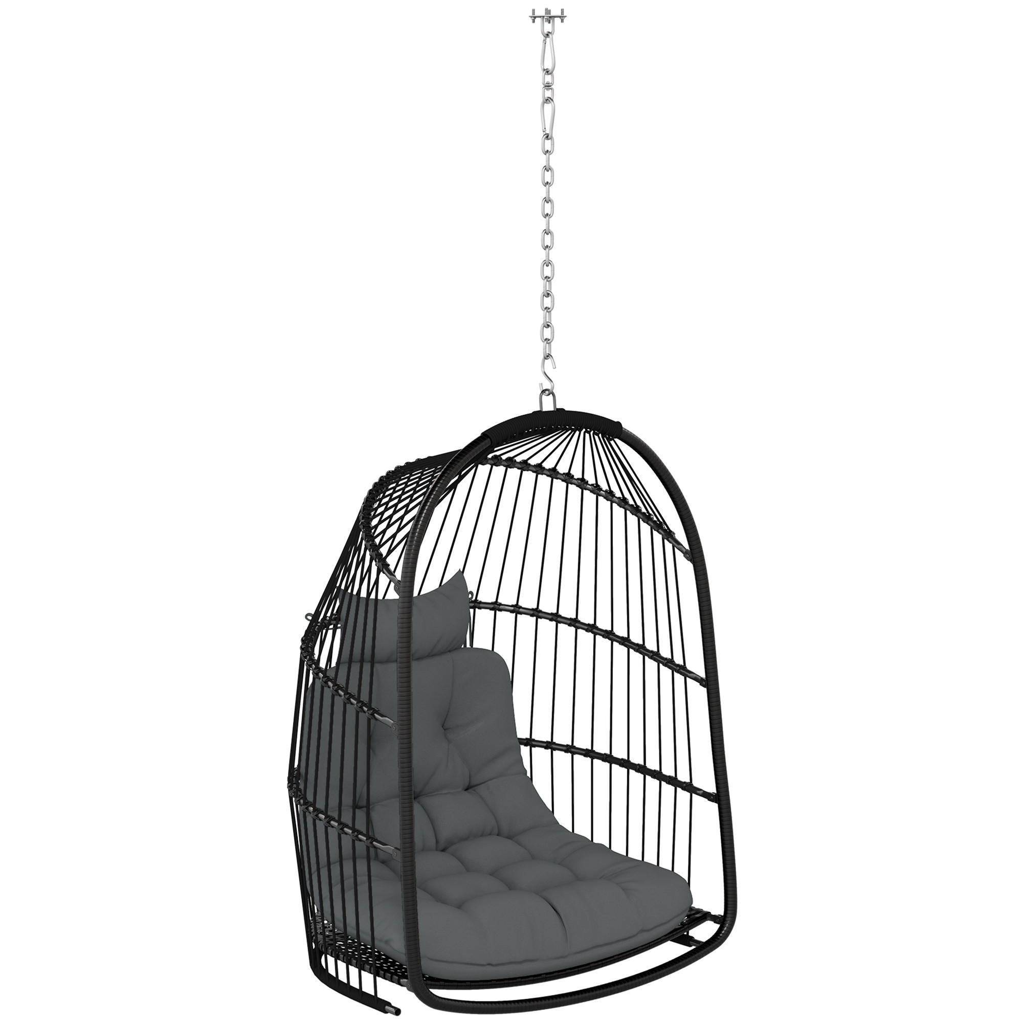 HÄNGESTUHL aus Rattanmit Kissen - Dunkelgrau, Metall (68/105/74cm) - Outsunny