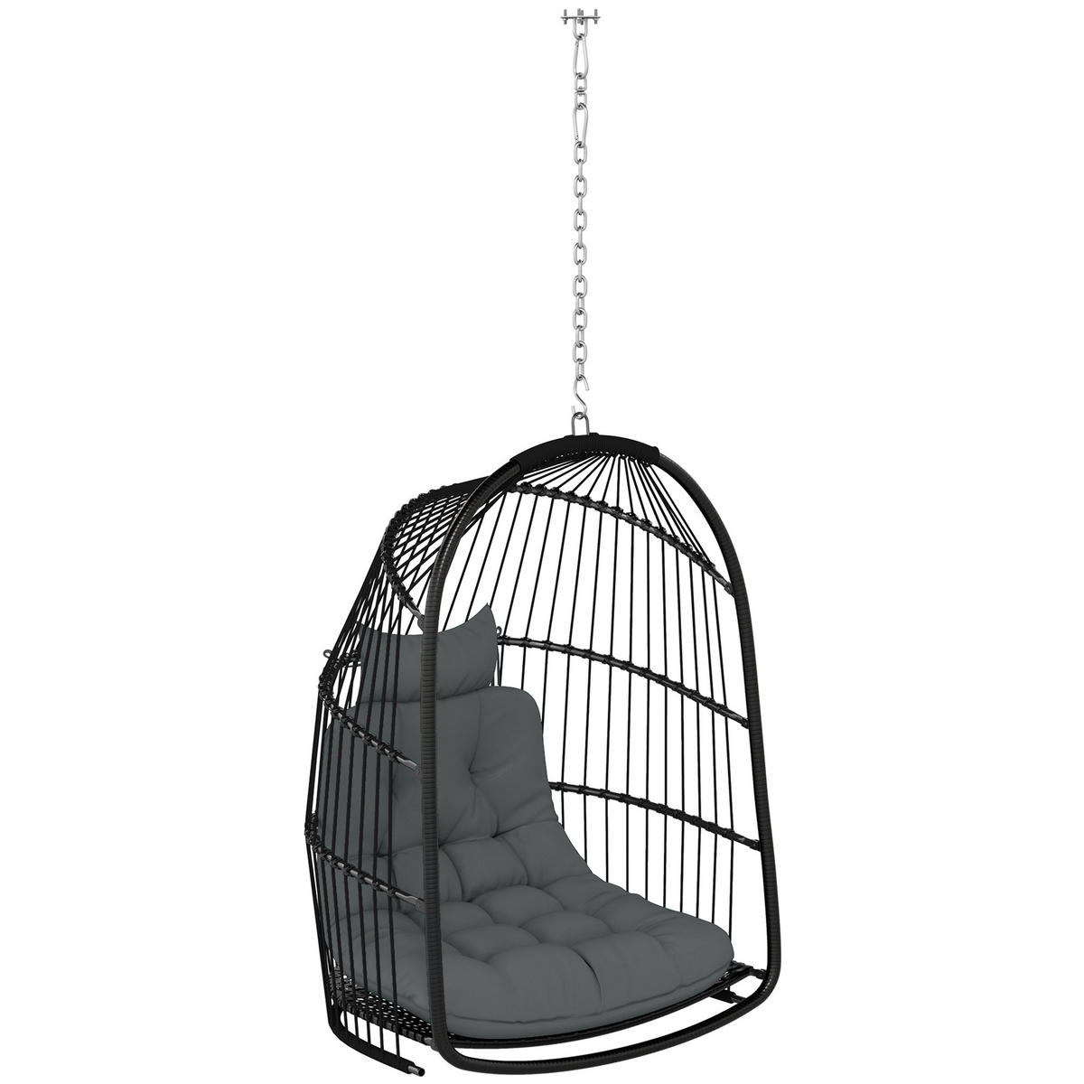 HÄNGESTUHL aus Rattanmit Kissen - Dunkelgrau, Metall (68/105/74cm) - Outsunny