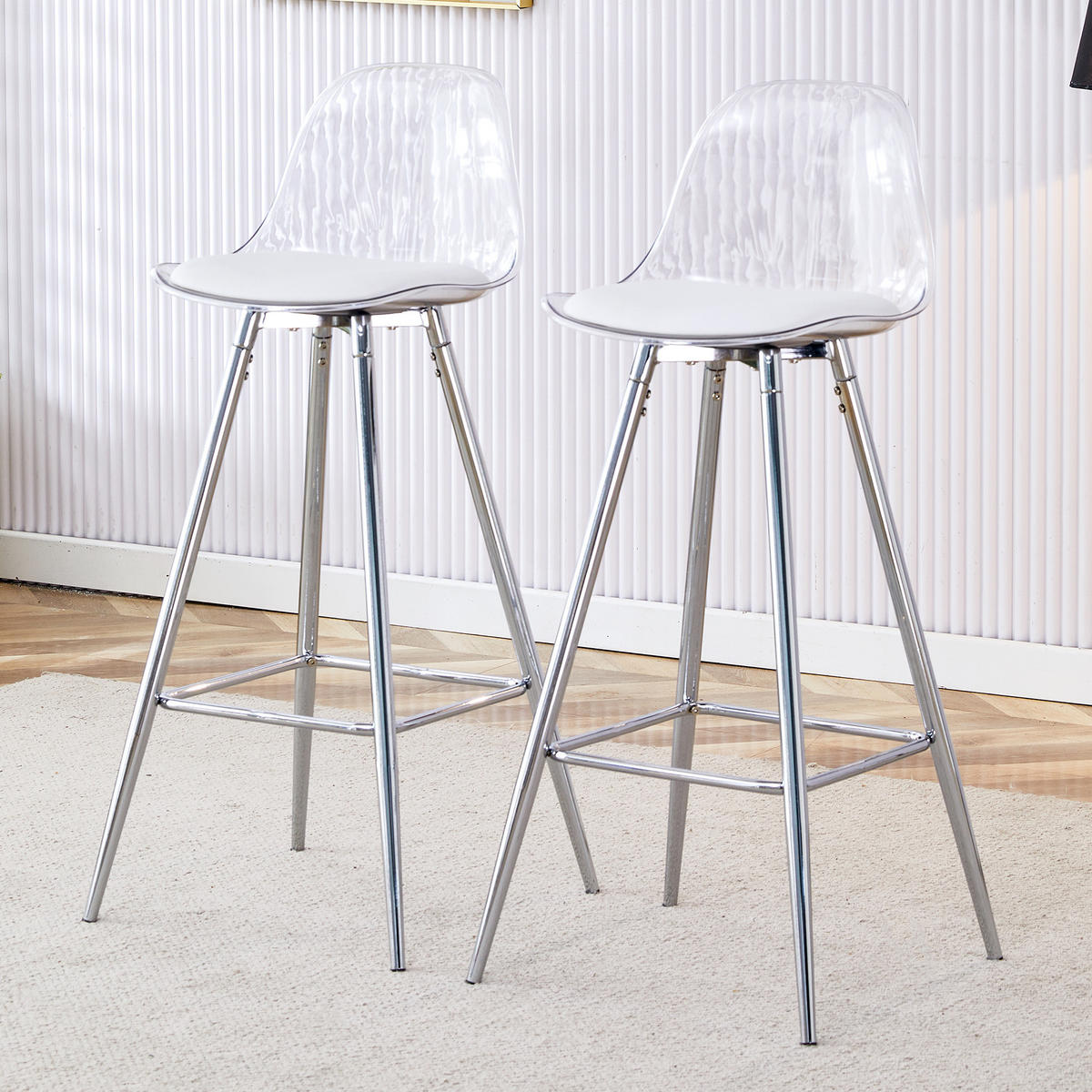 BARHOCKER 2er-Set Transparent mit Rückenlehne und silberfarbenem Metallgestell - Silberfarben, Metall (38/96.5/33cm) - PANGIVO