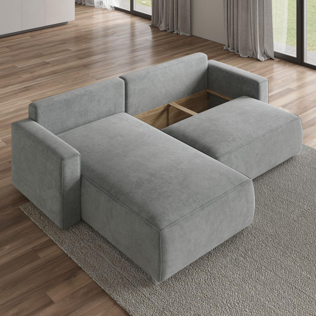ECKSOFA FORIL Gelb Velours-Stoff mit Schlaffunktion - Gelb, Holz (265/178cm) - MASSENO