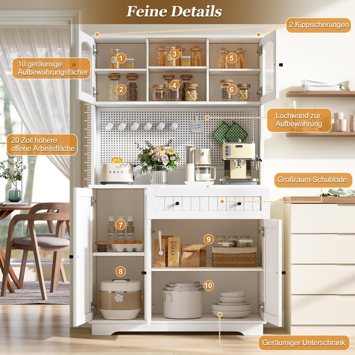 VITRINE 103.5x40x180cm Weiß mit verstellbaren Böden - Weiß, Holzwerkstoff (103.5/180/40cm) - FLIEKS