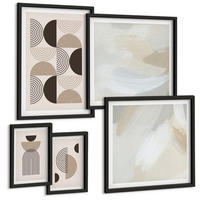 BILDER SET 5er Set - 50x50 cm & 20x30 cm & 40x60 cm Schwarzer Rahmen - Abstrakte geometrische Muster - Schwarz, Kunststoff (40/60cm) - TULUP