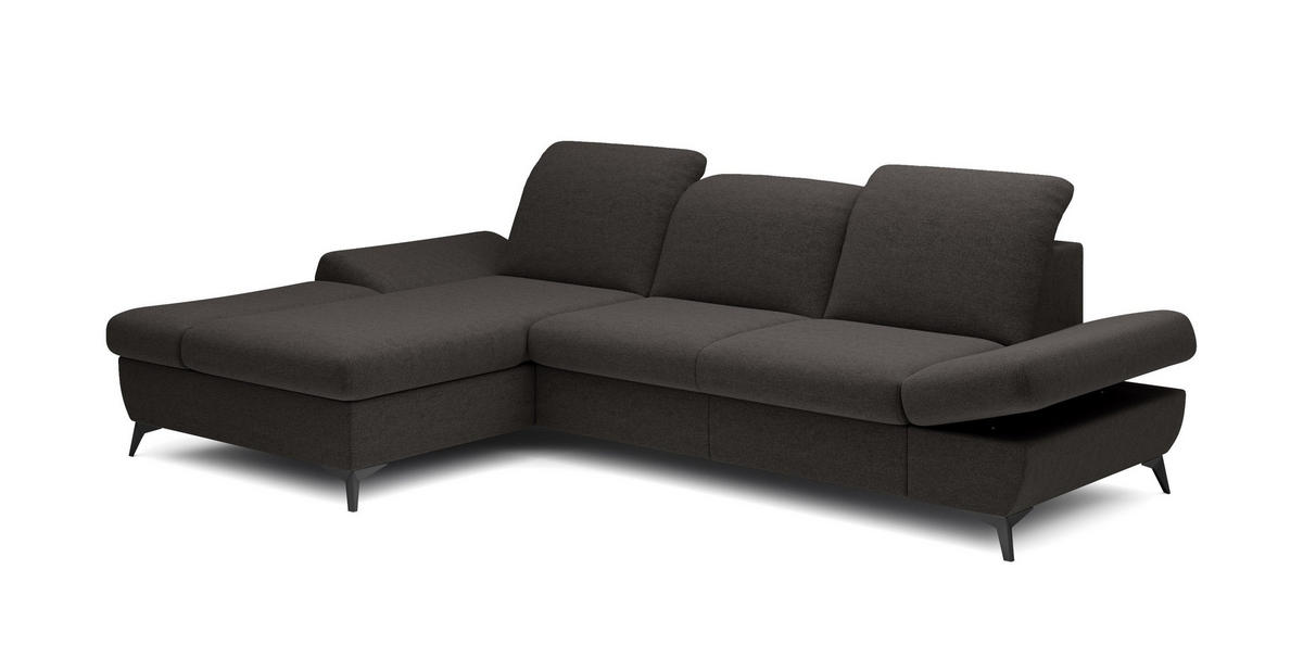 ECKSOFA FELICE L-S Grau Geflochtener Stoff mit Schlaffunktion - Grau, Holz (284/166cm) - MASSENO