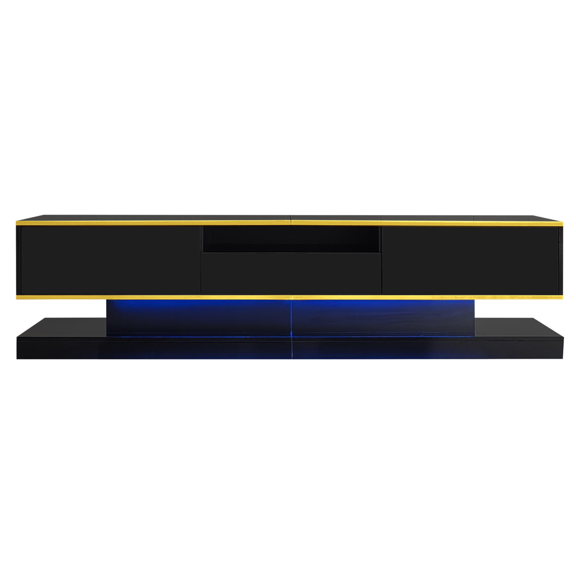 LOWBOARD 180/38/45 cm schwarz/gold aus Holzwerkstoff mit 3 Schubladen und Beleuchtung - Schwarz, Holzwerkstoff (38/45/180cm) - OKMYHOME