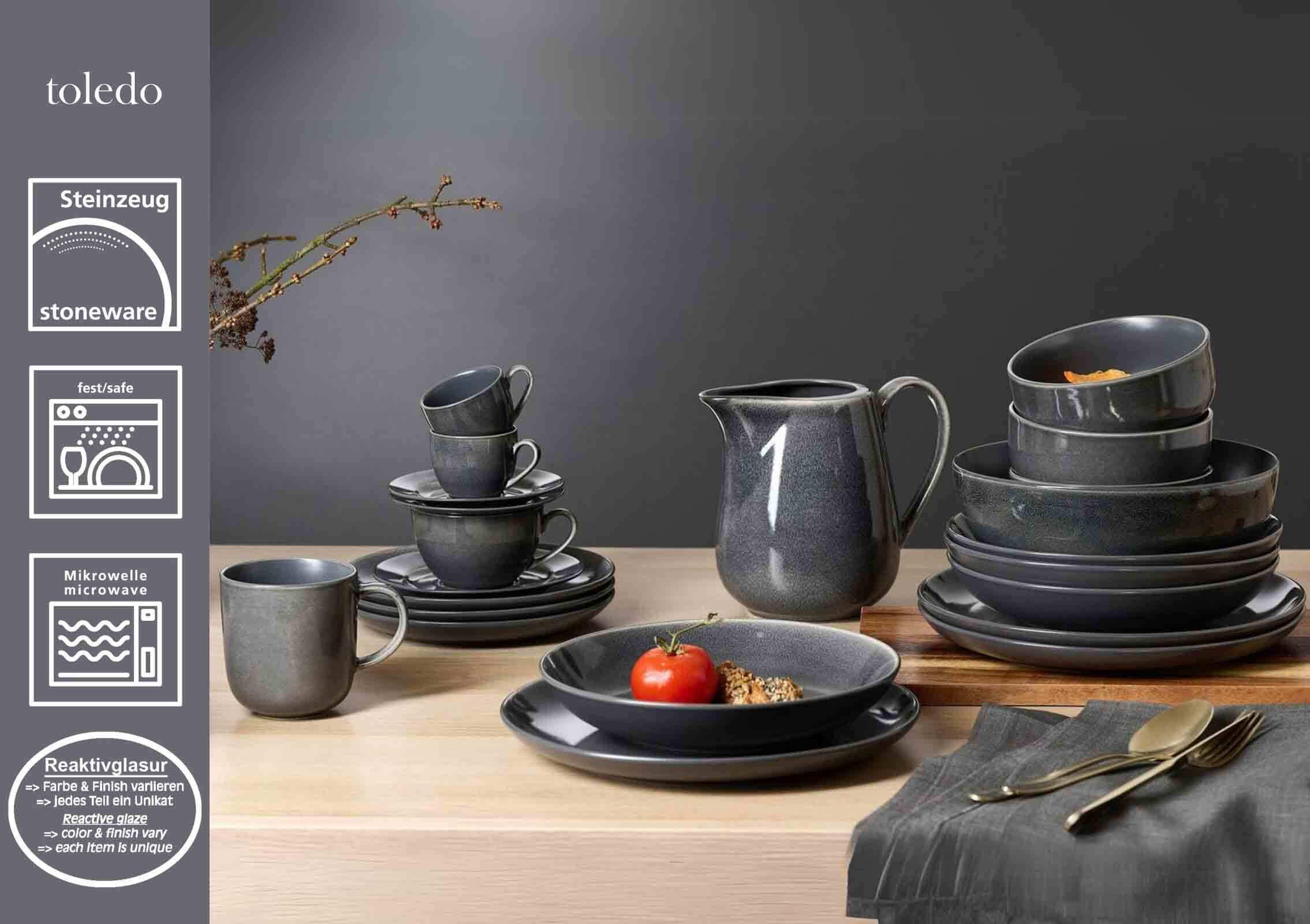 KAFFEETASSEN MIT UNTERTASSEN Toledo dunkelgrau 220 ml 6er Set - Dunkelgrau, Keramik (15.5/8/15.5cm) - Ritzenhoff Breker