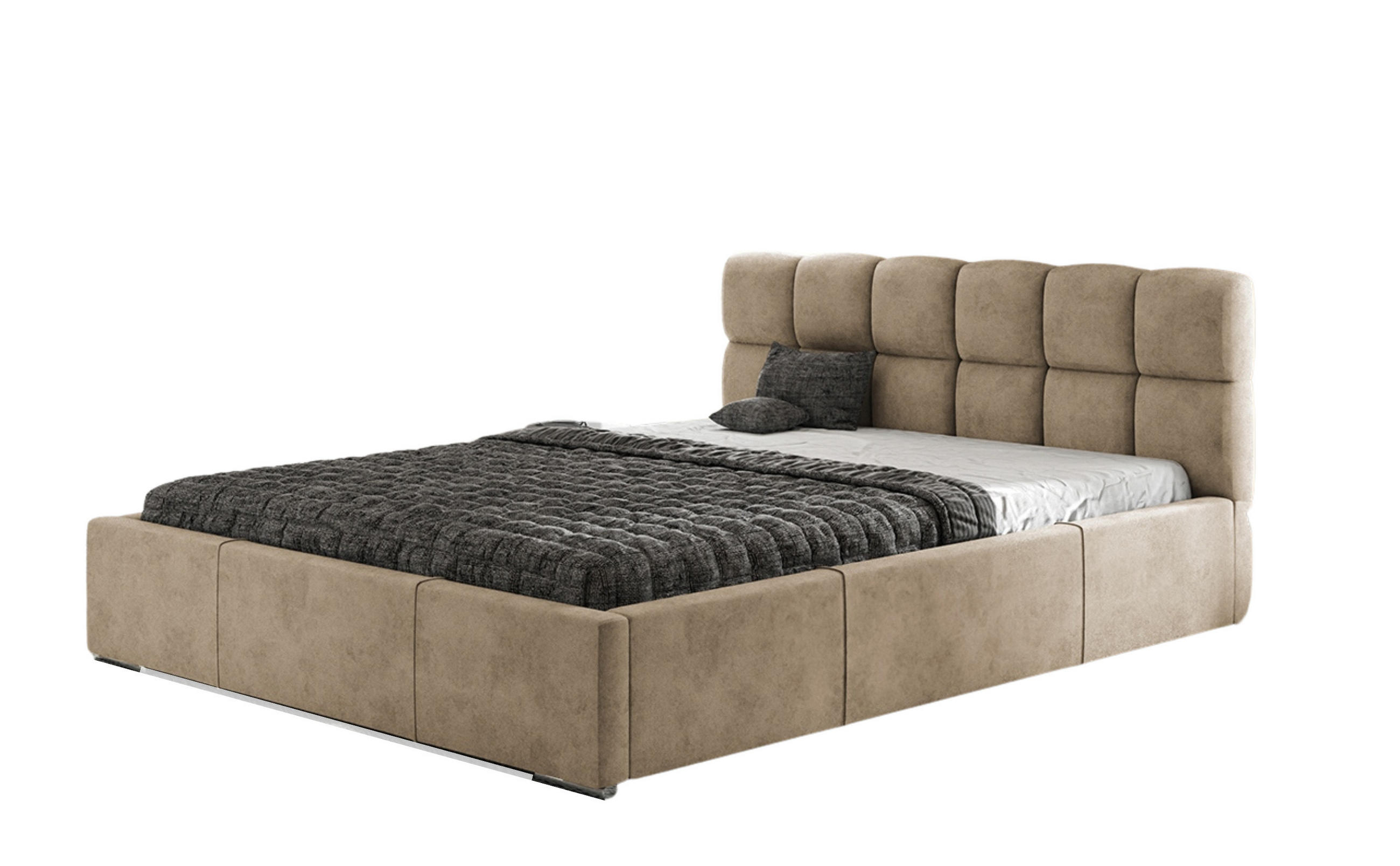 POLSTERBETT MALTA mit Kopfteil, 180 x 200 cm, Doppelbett mit Bettkasten und Lattenrost aus Metall, Velourstoff: Hellbraun - Hellbraun, Holz/Textil (180/200cm) - Agmat-Furniture