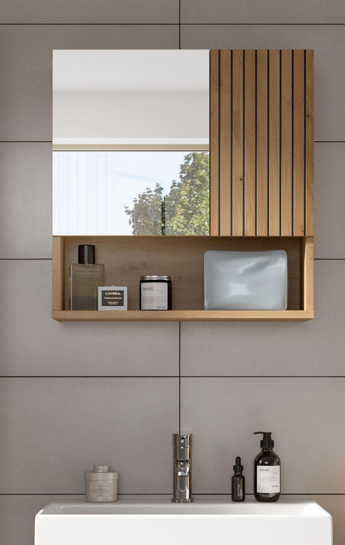 SPIEGELSCHRANK Eiche Artisan, 54 x 55 cm, Badezimmer Schrank mit Spiegel - Eiche Artisan, Glas/Holzwerkstoff (60/55/17cm) - Inn.Furn