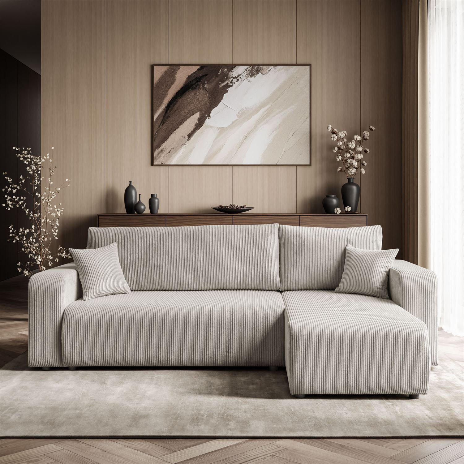 Ecksofa PRESTIGE L, Poso 100 - Creme, Textil (247/143cm) - Lookway