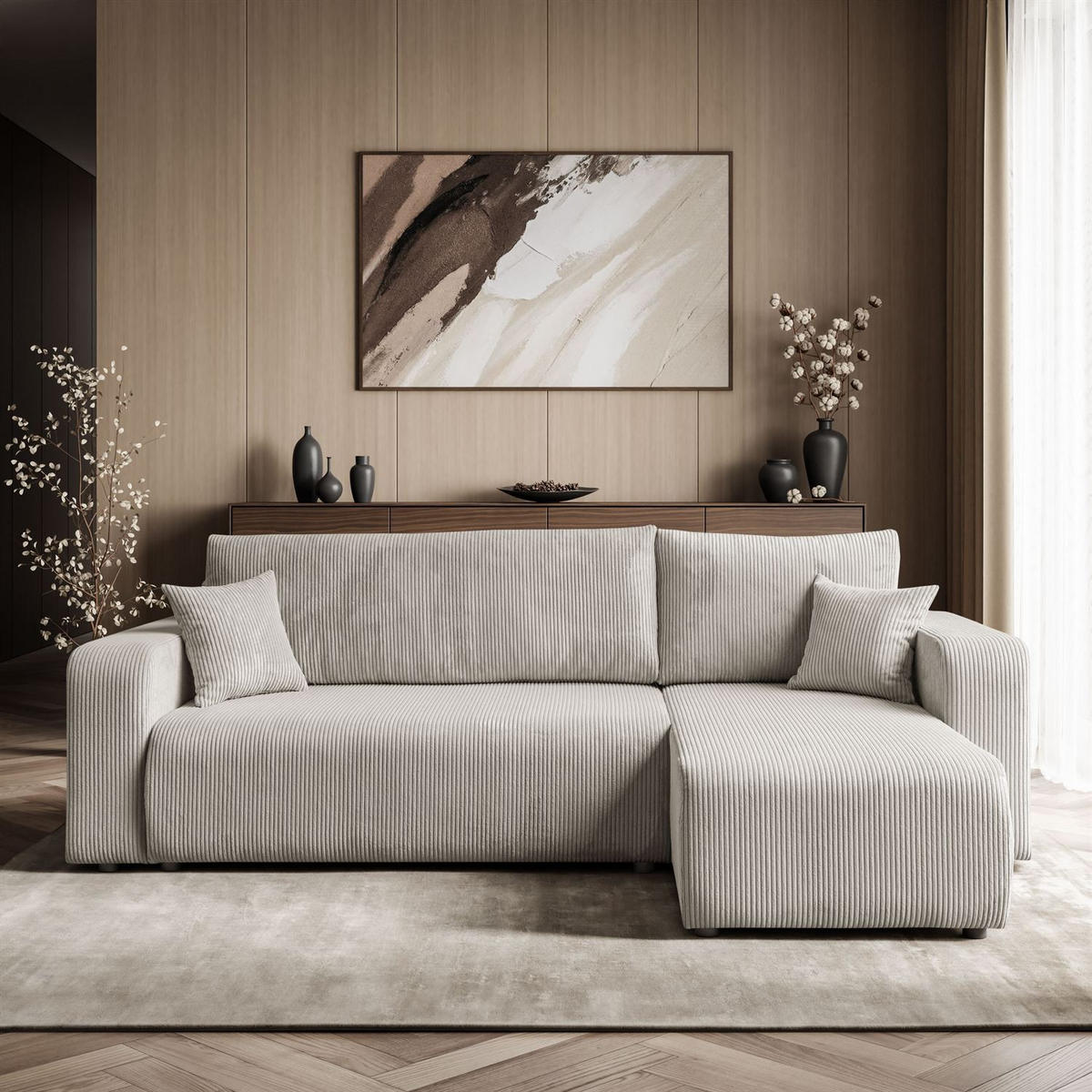 Ecksofa PRESTIGE L, Poso 100 - Creme, Textil (247/143cm) - Lookway