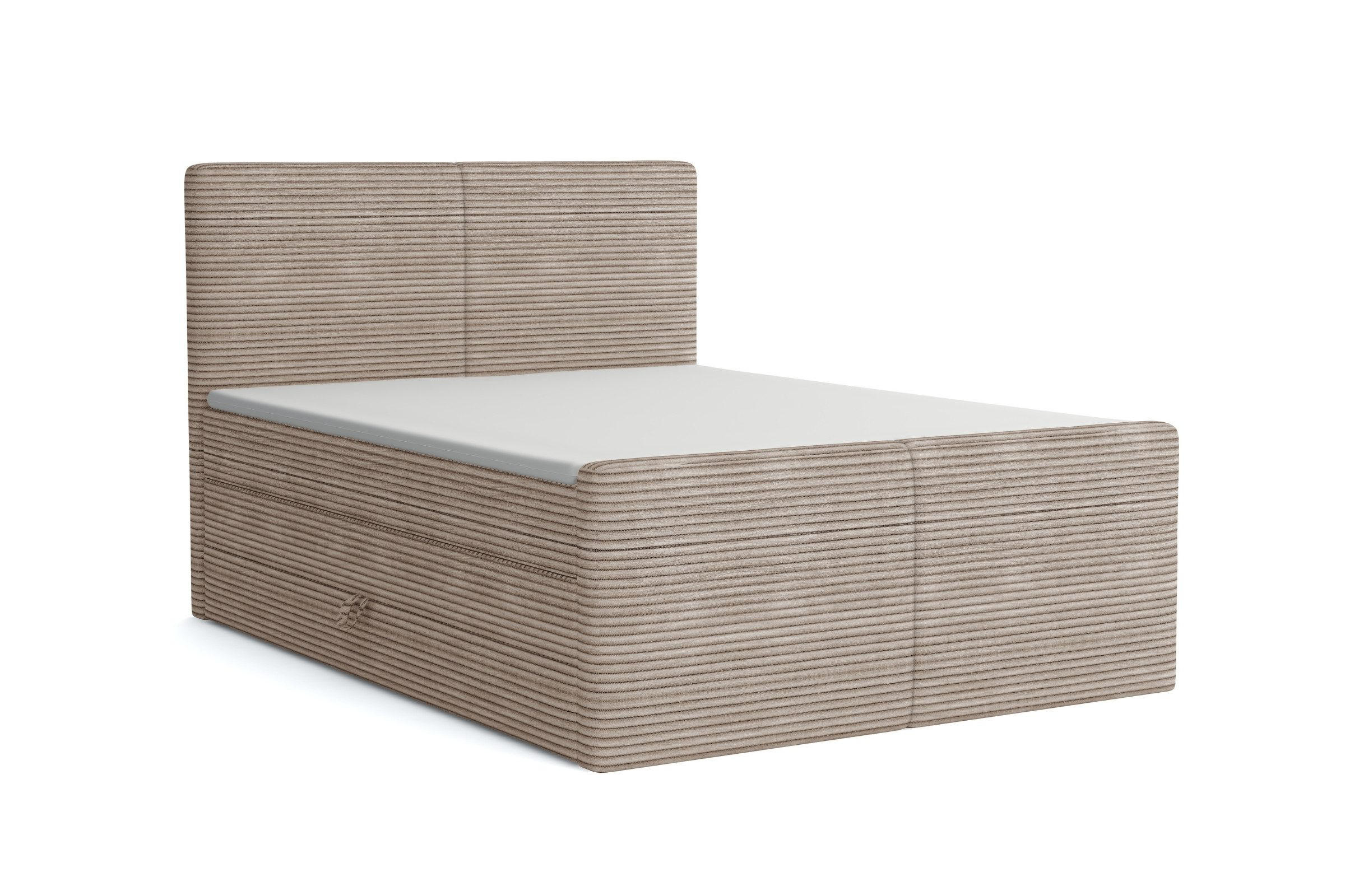 BOXBETT ROCKY 180/200 in Cord Beige mit Doppelmatratzen H3 - Beige, Holz/Holzwerkstoff (140/200cm) - Deine Möbel 24