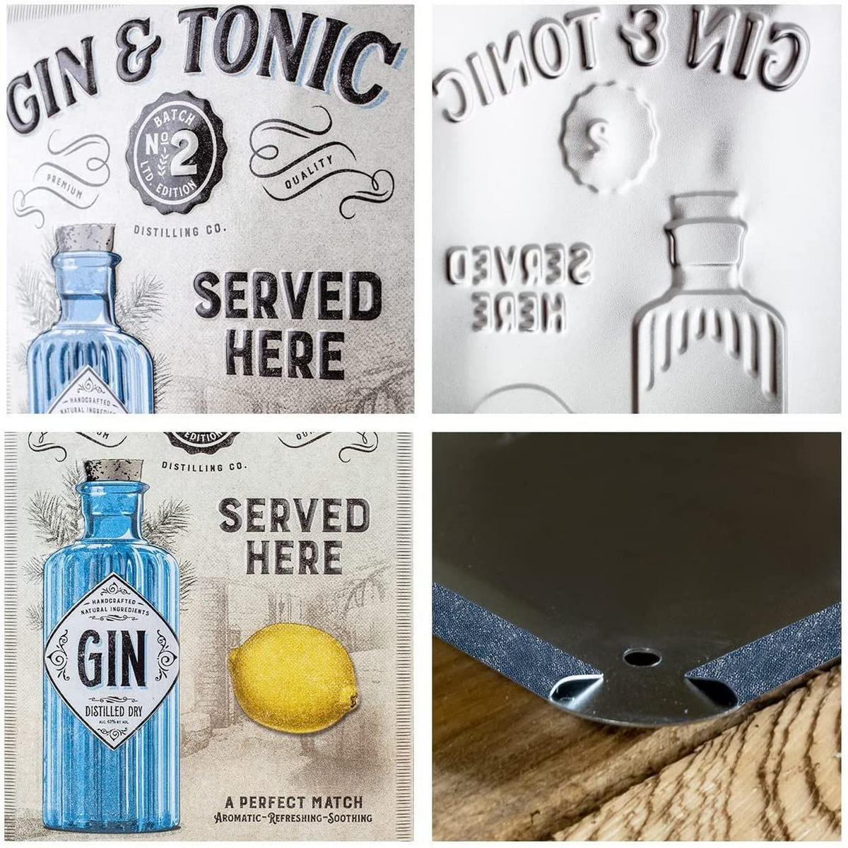 BLECHSCHILD 15/20 cm Open Bar Gin & Tonic Served Here - Multicolor, Metall (15/20/0.5cm) - Nostalgic-Art