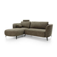 ECKSOFA VICO Grün Velours-Stoff mit Schlaffunktion - Grün, Holz (260/181cm) - MASSENO