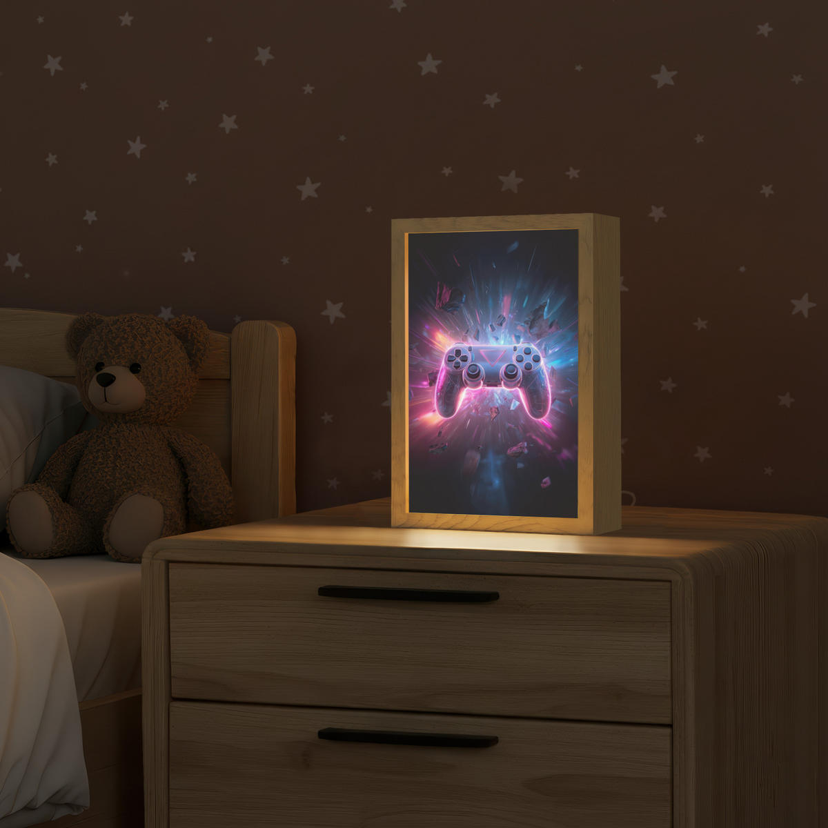 NACHTTISCHLAMPE Controller - Neon - Explosion - Abstrakt 20x30 cm - Violett, Holzwerkstoff (8/20/30cm)