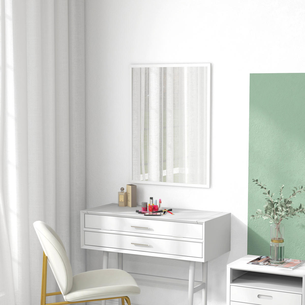 WANDSPIEGEL MDF Glas Weiß - Weiß, Holzwerkstoff (2/80/60cm) - HOMCOM