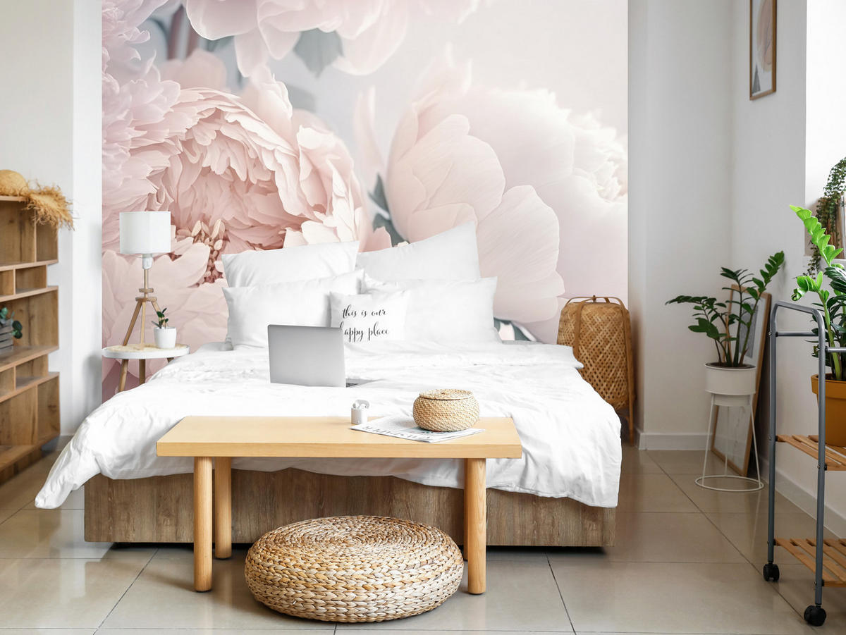 FOTOTAPETA Pre Spálňu Veľké Kvety Ružové Pivonky 350 x 256 cm - zelená/ružová, papier (350/256cm) - Muralo