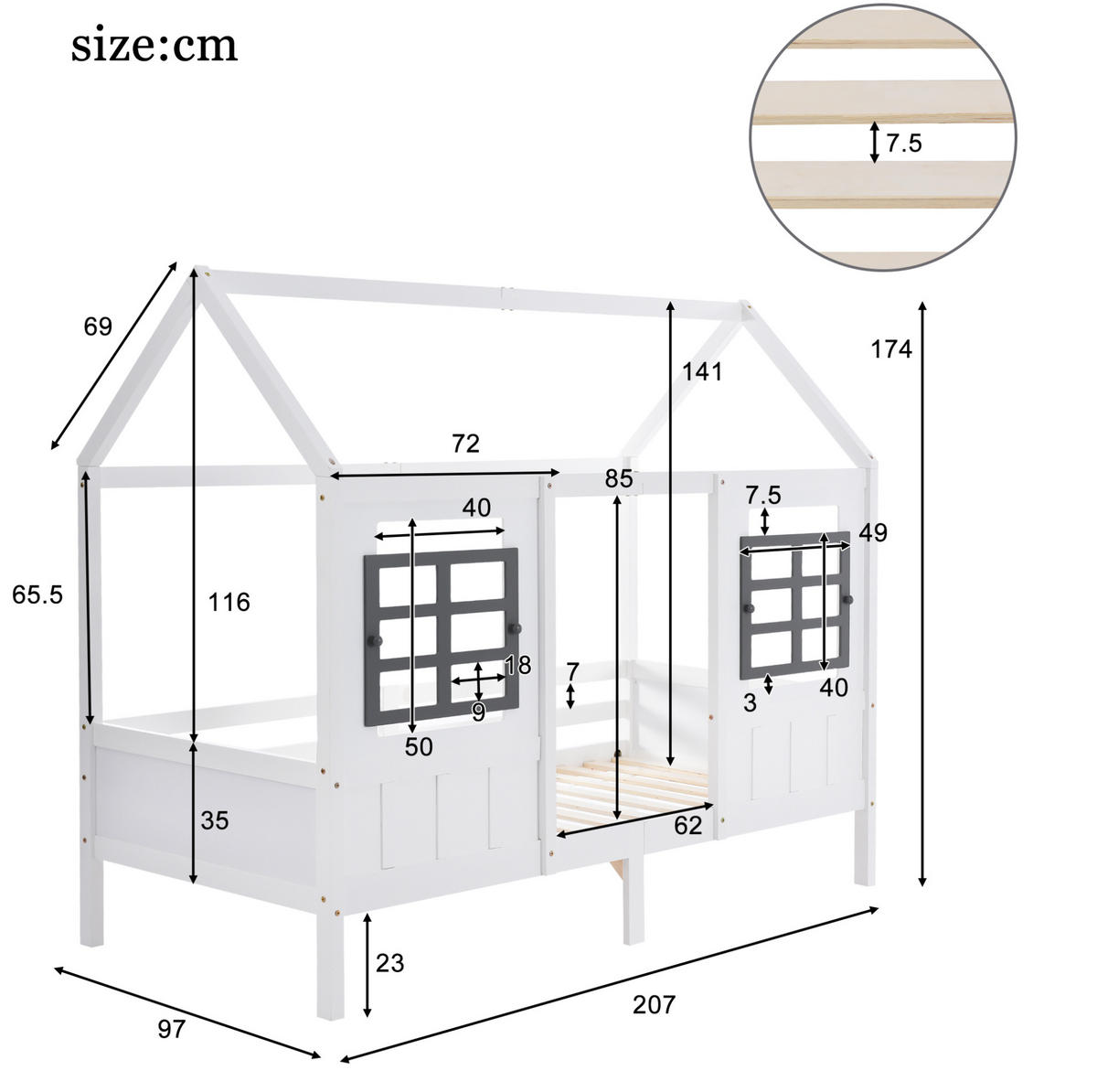 HAUSBETT 90/200 cm Weiß aus Massivholz mit 2 Schubladen - Weiß, Holz (90/200cm) - OKMYHOME