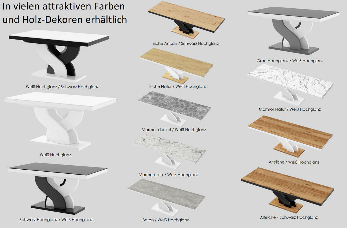 ESSTISCH rechteckig Eiche Artisan - Weiß Hochglanz ausziehbar 160-256 cm - Weiß Hochglanz/Eiche Artisan, Holzwerkstoff (89/160/74cm) - designimpex