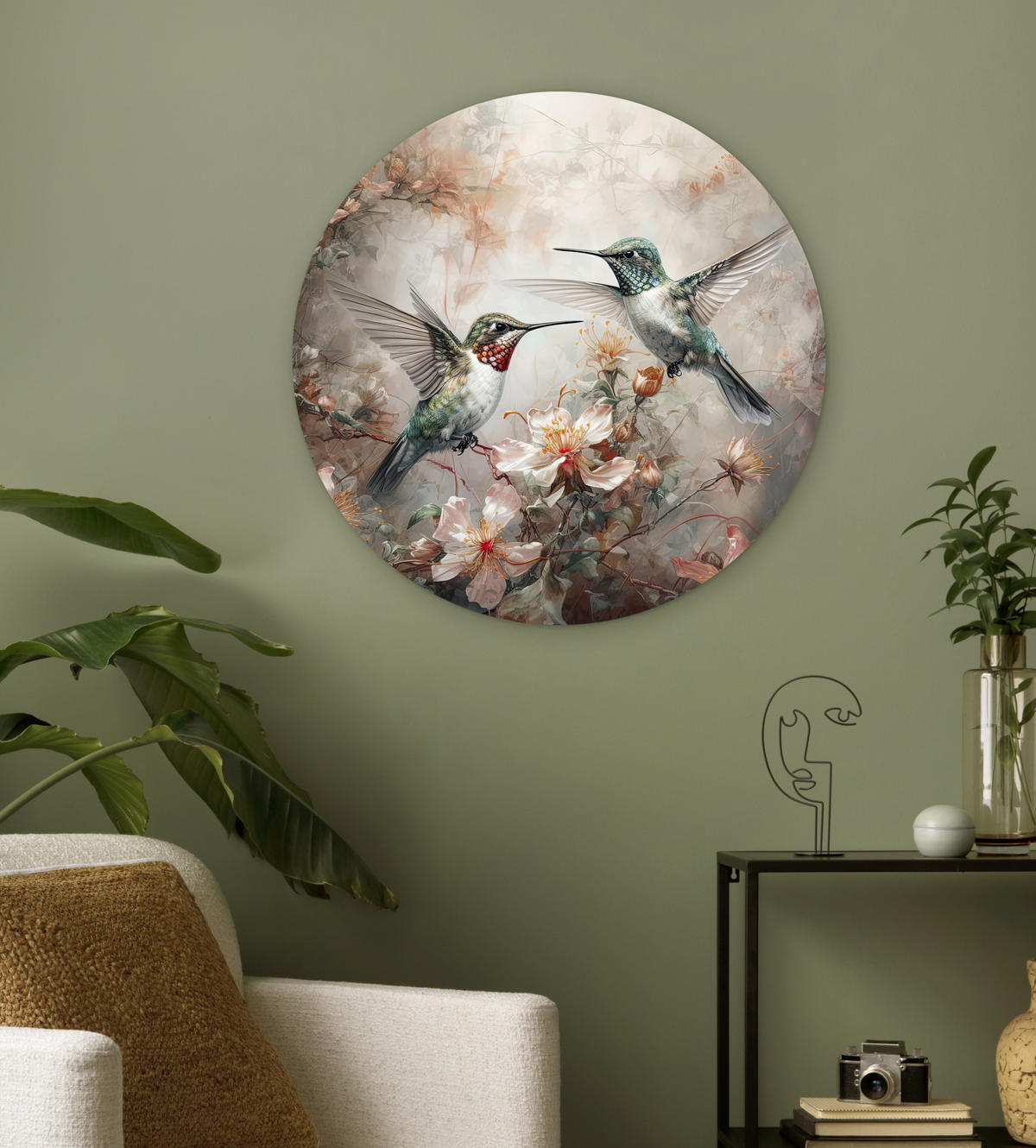 WANDBILD Kolibri - Vögel - Blumen - Pflanzen Wanddeko Schlafzimmer 60x60 cm - Hellgrün, Kunststoff (60/60cm) - MuchoWow