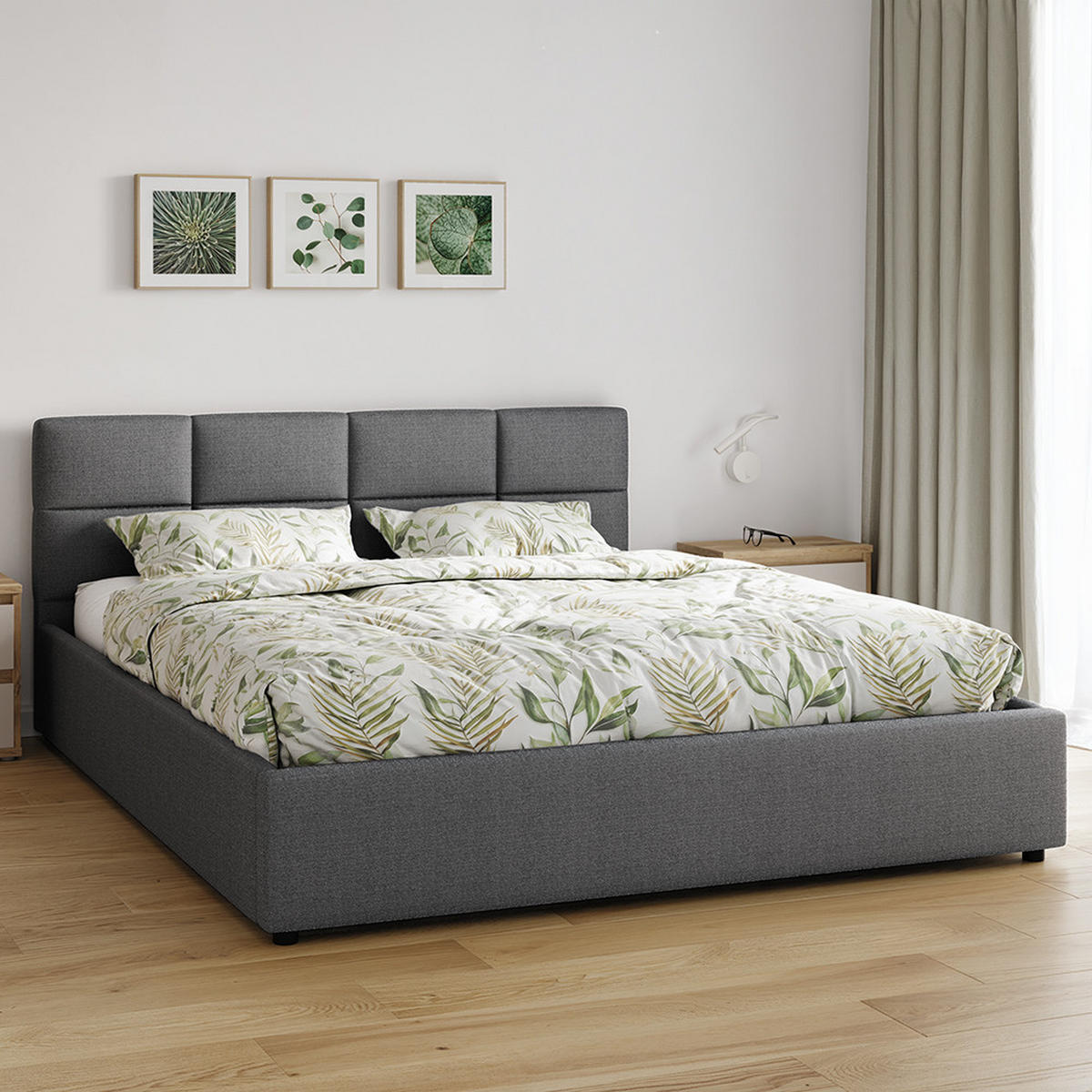 POLSTERBETT 160×200 mit Bettkasten und Lattenrost Mika 028-28 Grau Geflochten - Grau, Holz/Textil (160/200cm) - Jana