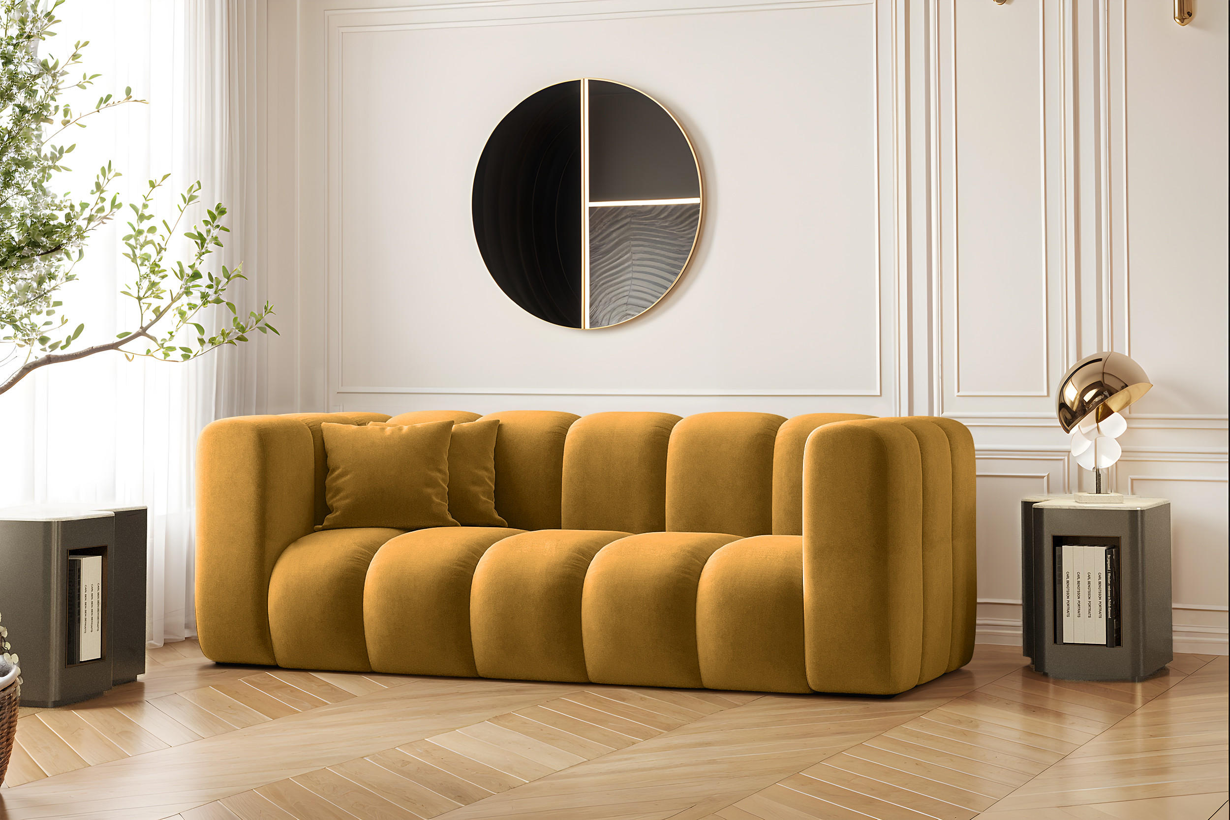 COUCH Sofa, Zweisitzer-Sofa Grand Modular Stoff Salvador Gelb - Gelb, Holz (197/70/91cm) - Kaiser Möbel