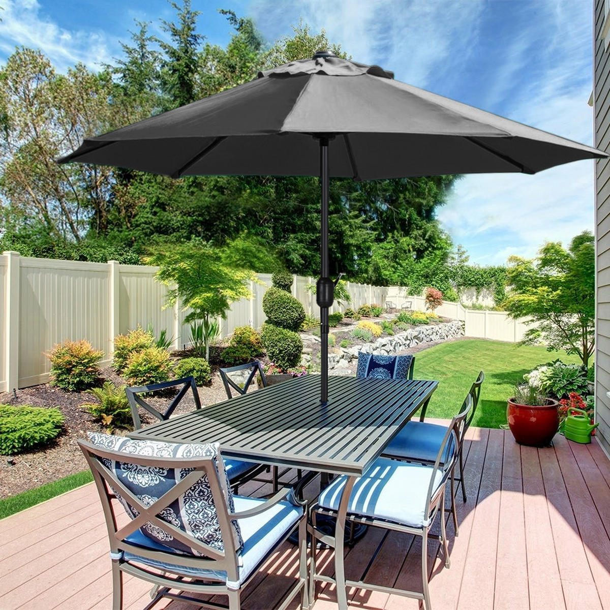 SONNENSCHIRM aus Polyester Metall mit Resin-Sockel Schwarz drehbar 360°neigbar 60° 3 x 2.4m Ø49 × 32 cm - Schwarz, Metall (300/240cm) - Livingandhome