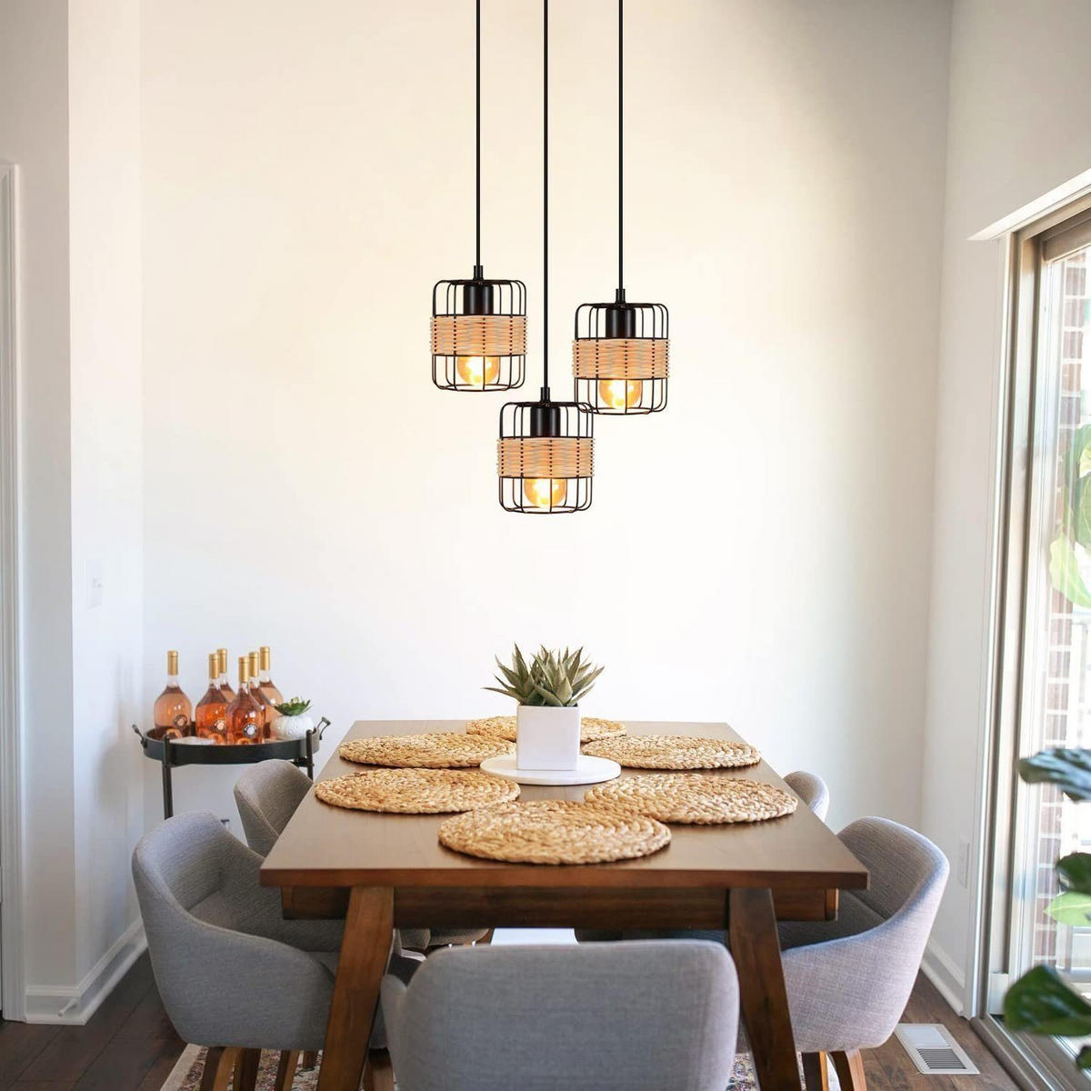 HÄNGELEUCHTE Rattan 25/25/135 cm - Schwarz, Metall (25/25/135cm) - Nettlife