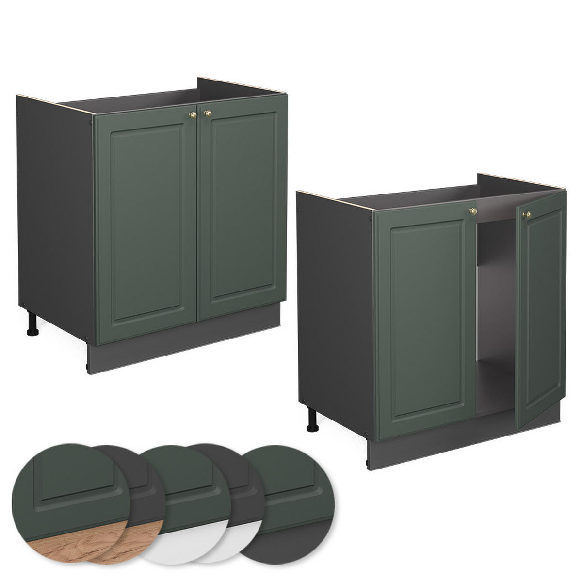 SPÜLENUNTERSCHRANK Fame-Line Grün-Gold Landhaus 80 cm ohne AP - Anthrazit/Grün, Holzwerkstoff (80/82/51.6cm) - Vicco