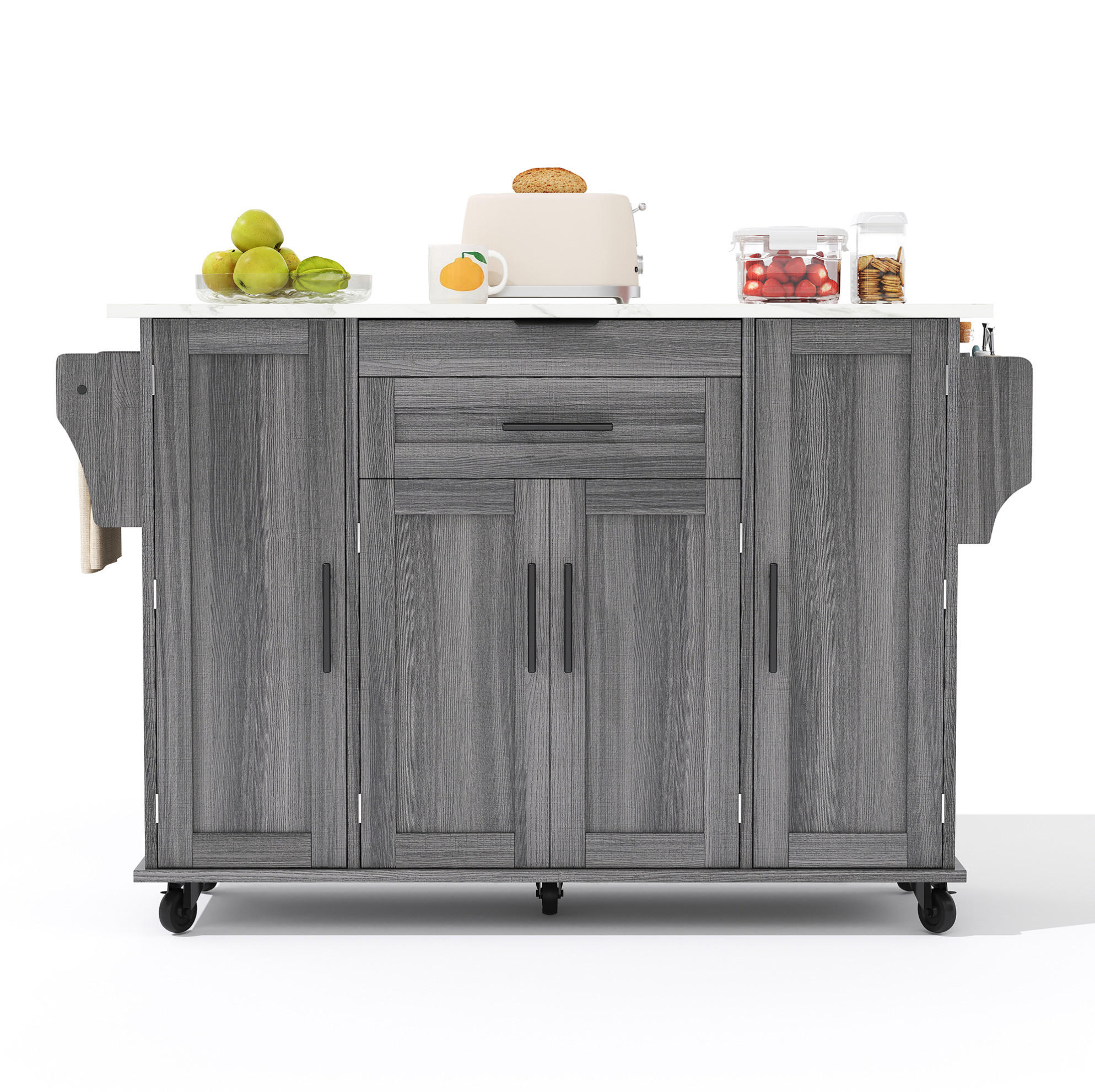 KÜCHENINSEL mit ausziehbarer Arbeitsplatte 136 x 70 x 92 cm Grau - Grau, Holz (70/92/136cm) - Beauniv