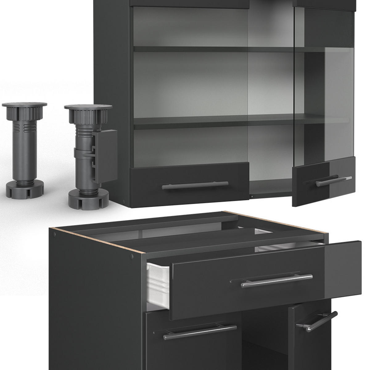 JEDNOTKOVÁ KUCHYNĚ Fame-Line Antracitový vysoký lesk - antracitová/vysoce lesklá černá, kompozitní dřevo (140/81.6/60cm) - Vicco