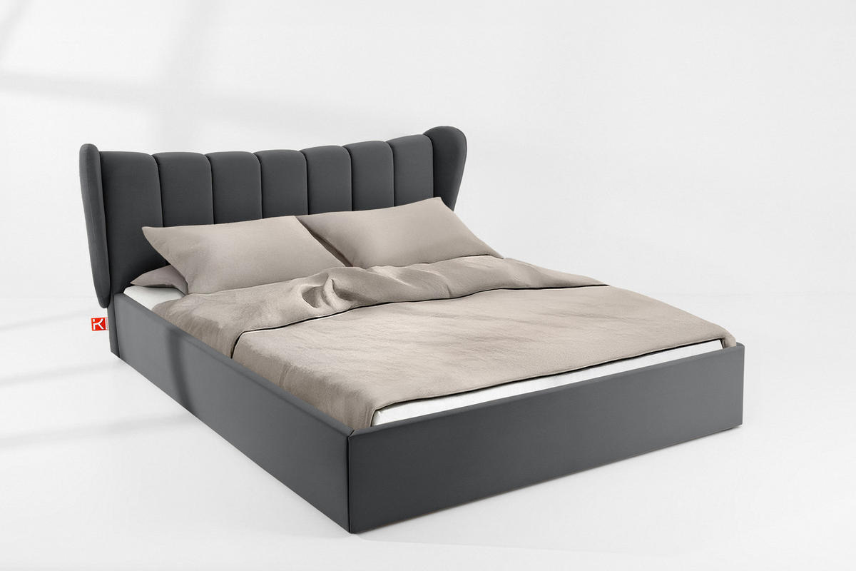 POLSTERBETT GIZO, Muschel-Design - Dunkelgrau/Schwarz, Holz/Holzwerkstoff (202/204cm) - KONSIMO®