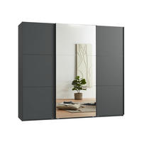SCHWEBETÜRENSCHRANK 3-türig B250/H216/T65 cm inkl. Vollausstattung in Anthrazit mit Spiegel / 22015 - Anthrazit/Schwarz, Holzwerkstoff/Metall (250/216/65cm) - luma-home