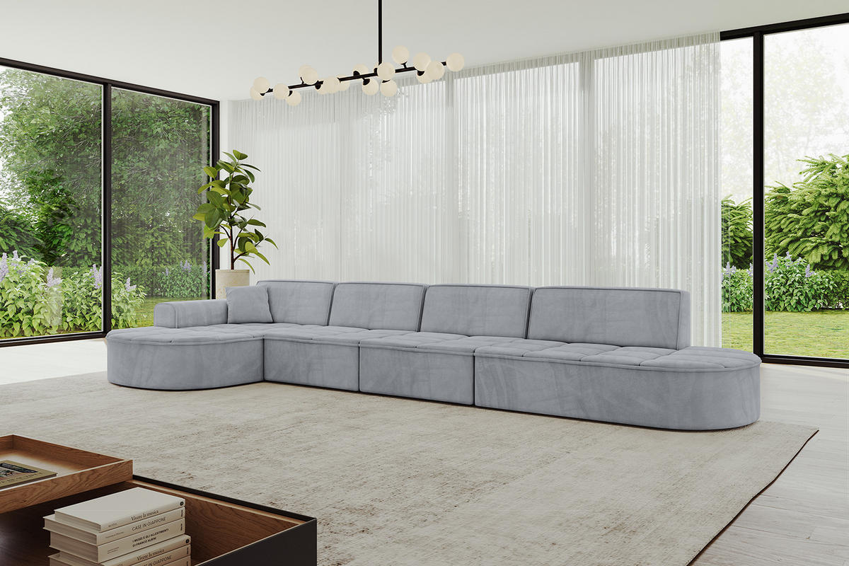 ECKSOFA Ottomane Links TARO-L3 - 413x171x79,5 cm Hellgrau - Grau, Holzwerkstoff/Textil (413/171cm) - ALTDECOR