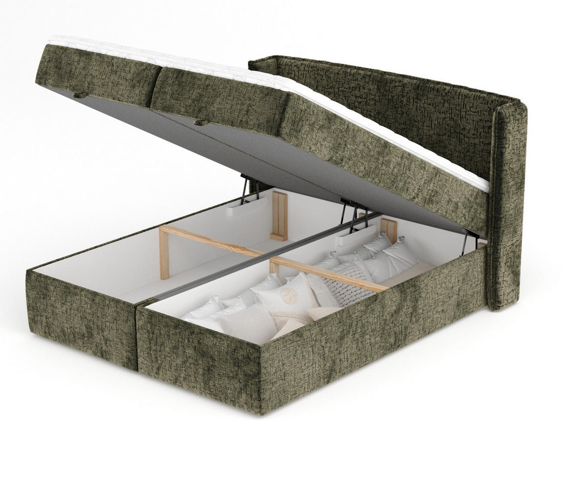 BOXBETT Passion Olivenfarbe 180/200 cm mit Matratze und Topper - Schwarz/Olivgrün, Holz/Holzwerkstoff (180/200cm) - Maison de Reve