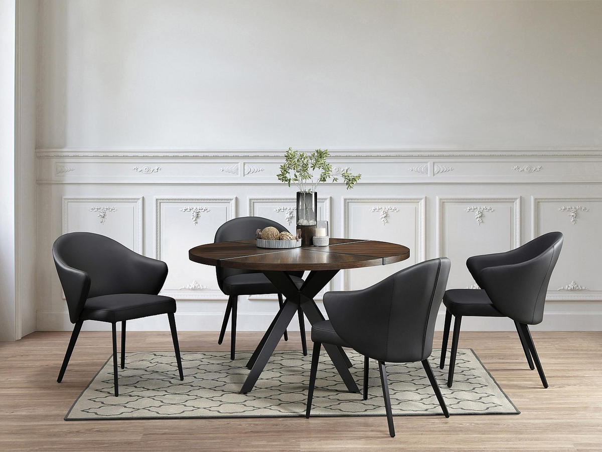 STUHL mit Armlehnen - Leder & Stahl - Schwarz - MIBELLY - Schwarz, Leder (62.5/84/58cm) - Vente-Unique