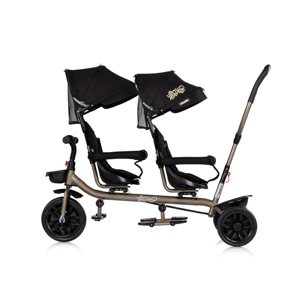 GESCHWISTERDREIRAD Hip Hop black Schiebegriff, Sitze 360° drehbar, Gurte - Schwarz, Metall (131/49/95cm) - Babyshoppen