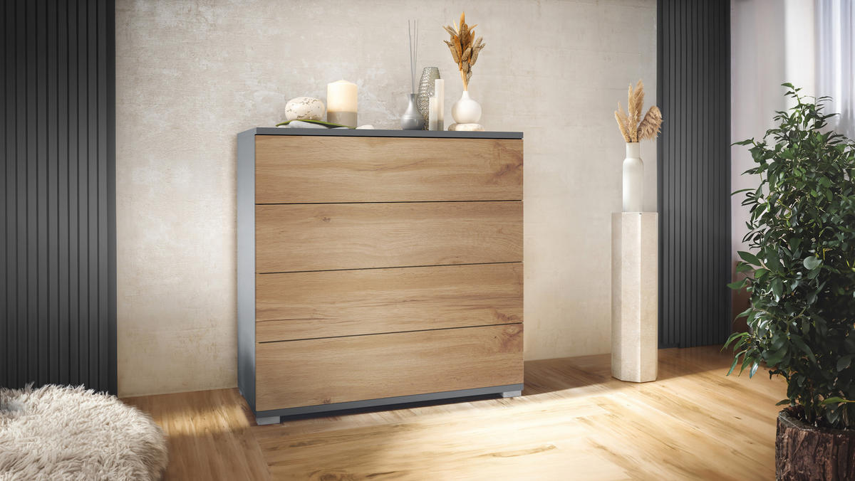 KOMMODE Pavos Eiche Wotan - Eiche Wotan, Holzwerkstoff (76/76/35cm) - Vladon