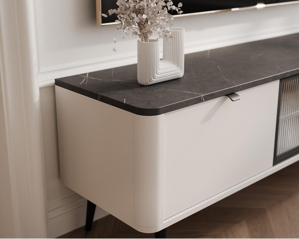 TV-LOWBOARD NAVANI stehend, 160 cm Kaschmir/Grau - Schwarz/Grau, Holzwerkstoff/Metall (160/52/40cm) - Idohome